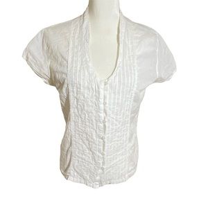 Prana White Cotton Pintuck Top Size XL